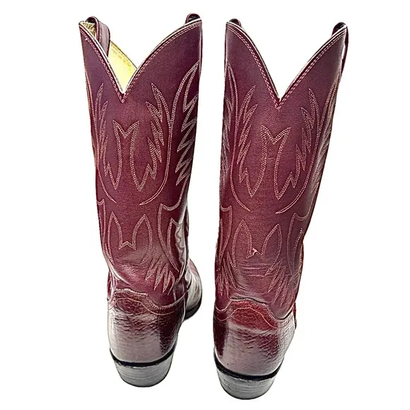 JUSTIN Mens Burgundy Leather Western Boots Size 10 D Pre-Owned Made In USA