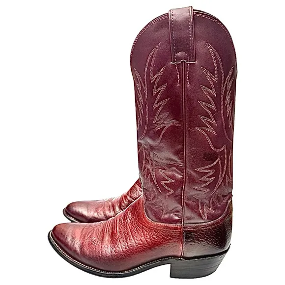 JUSTIN Mens Burgundy Leather Western Boots Size 10 D Pre-Owned Made In USA