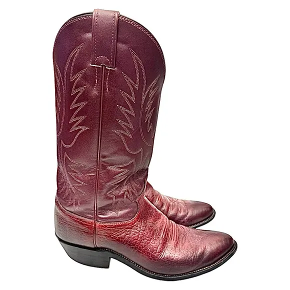 JUSTIN Mens Burgundy Leather Western Boots Size 10 D Pre-Owned Made In USA