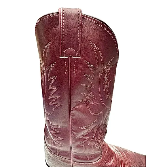 JUSTIN Mens Burgundy Leather Western Boots Size 10 D Pre-Owned Made In USA