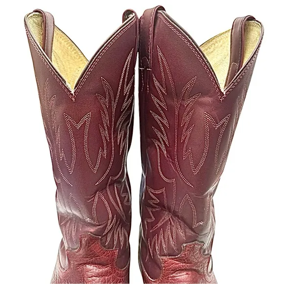 JUSTIN Mens Burgundy Leather Western Boots Size 10 D Pre-Owned Made In USA