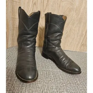 Justin Mens Gray Roper Boots Mens Size 7.5E Western Leather Cowboy 3025 Pull-On