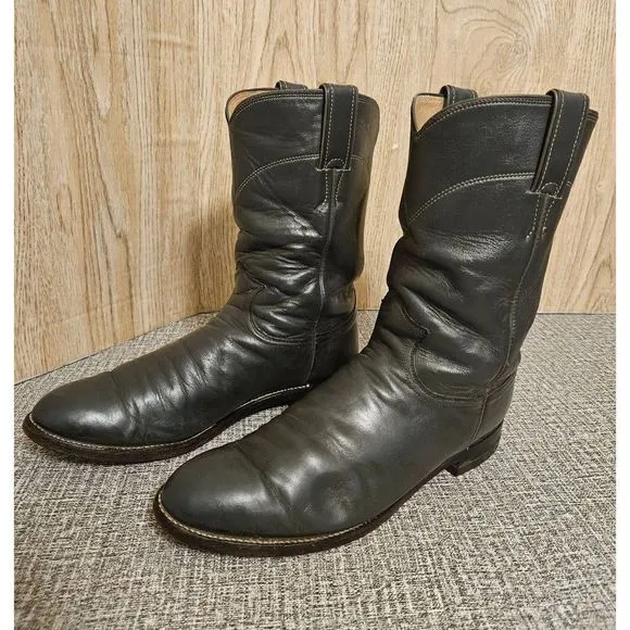 Justin Mens Gray Roper Boots Mens Size 7.5E Western Leather Cowboy 3025 Pull-On