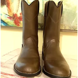 Justin Roper 6.5 EE 10&quot; COWBOY Boots Light Brown Leather Rubber Comfort Sole