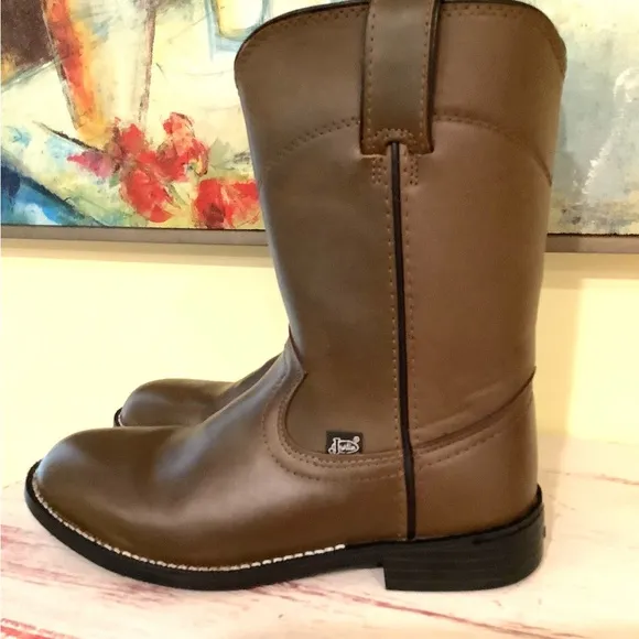 Justin Roper 6.5 EE 10&quot; COWBOY Boots Light Brown Leather Rubber Comfort Sole