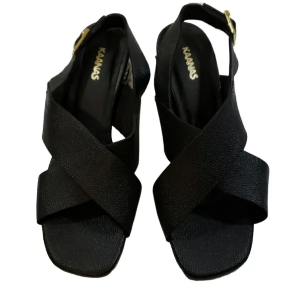Kaanas~Size 6~Black Leather Sandals Java-Blk.