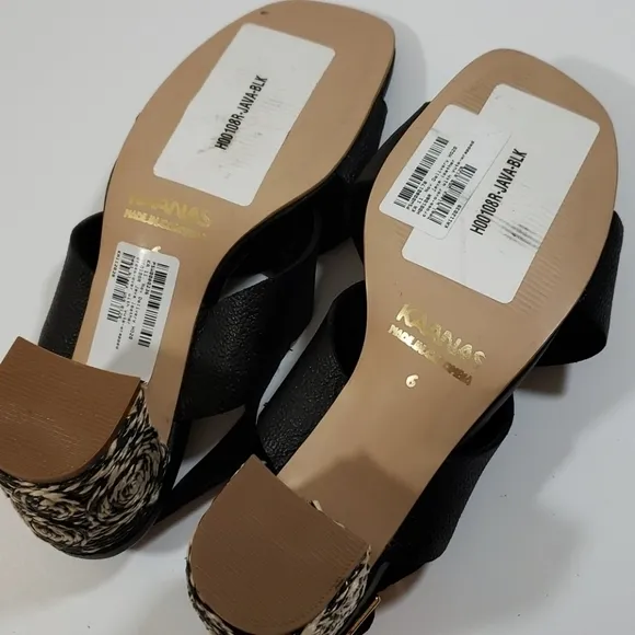 Kaanas~Size 6~Black Leather Sandals Java-Blk.