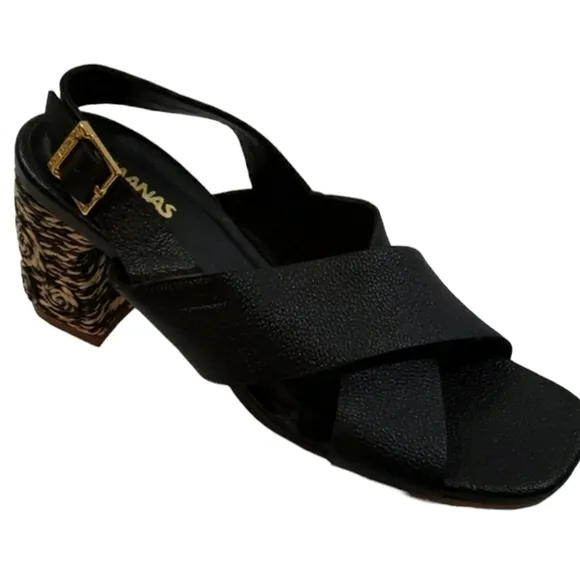 Kaanas~Size 6~Black Leather Sandals Java-Blk.