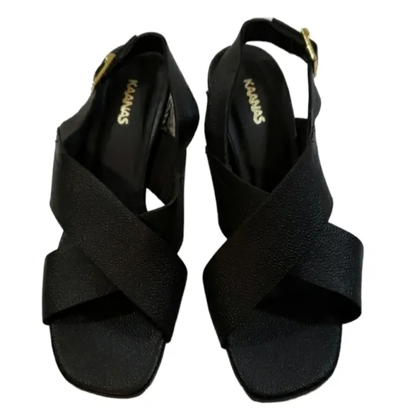 Kaanas~Size 6~Black Leather Sandals Java-Blk.