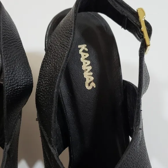 Kaanas~Size 6~Black Leather Sandals Java-Blk.
