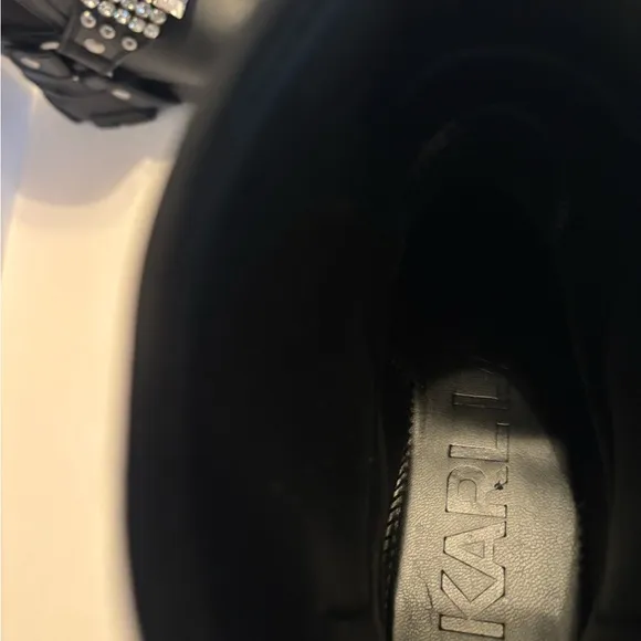 Karl Lagerfeld black embellished slip on ankle boots. Size 6M