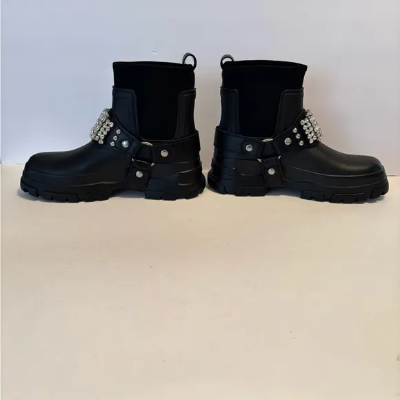 Karl Lagerfeld black embellished slip on ankle boots. Size 6M