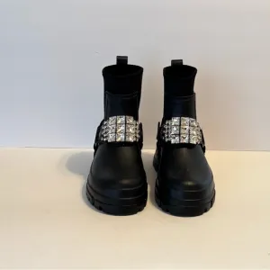 Karl Lagerfeld black embellished slip on ankle boots. Size 6M