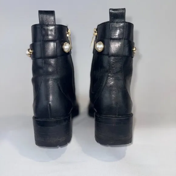 Karl Lagerfeld Paris Perry Black Leather Embellished Combat Boots