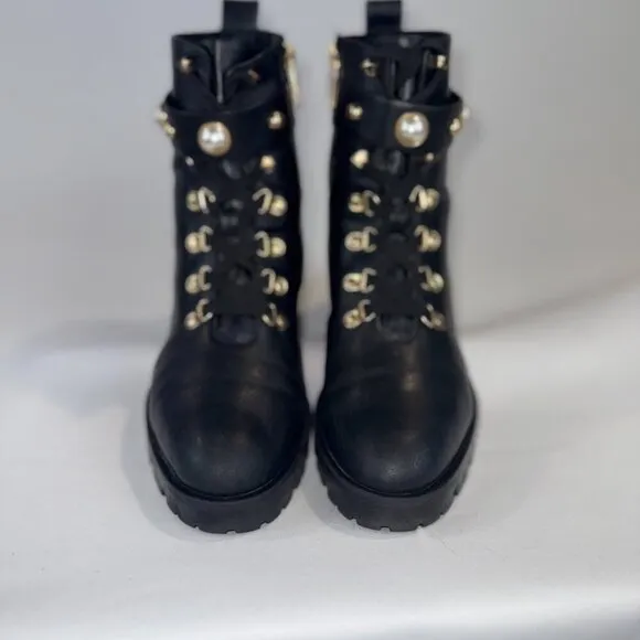 Karl Lagerfeld Paris Perry Black Leather Embellished Combat Boots