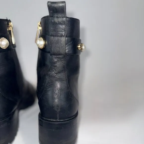 Karl Lagerfeld Paris Perry Black Leather Embellished Combat Boots