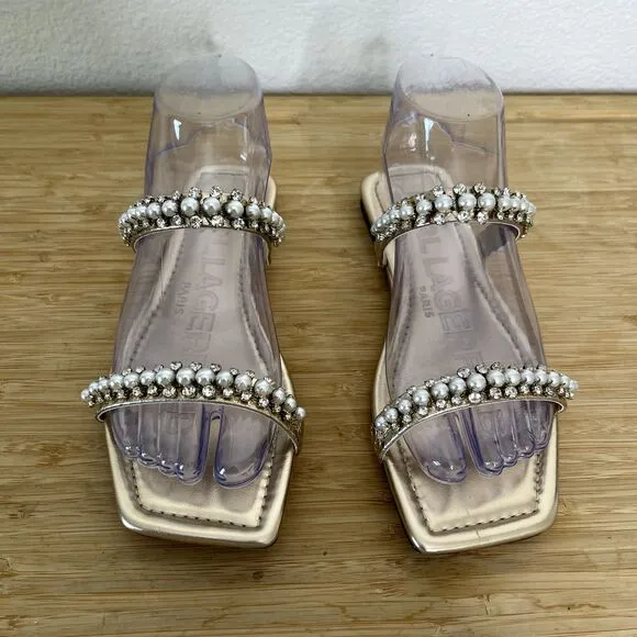 Karl Lagerfeld Paris Sandals Size 6.5M Rhinestone Payzlee Slip On Slide Shoes