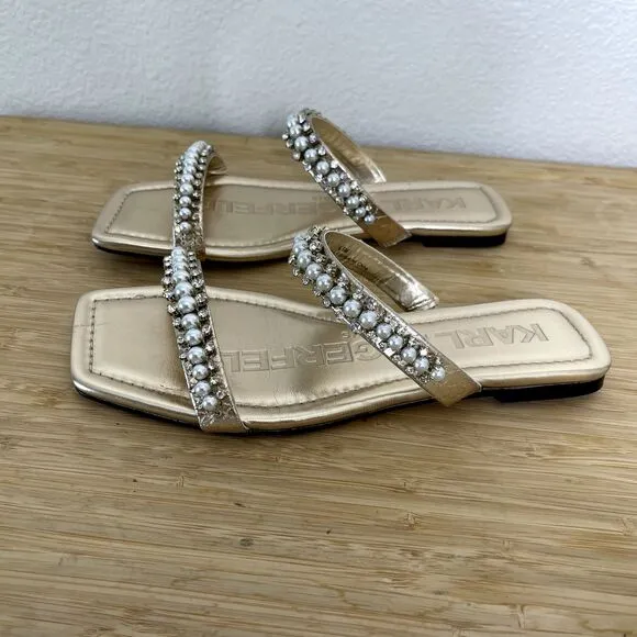 Karl Lagerfeld Paris Sandals Size 6.5M Rhinestone Payzlee Slip On Slide Shoes