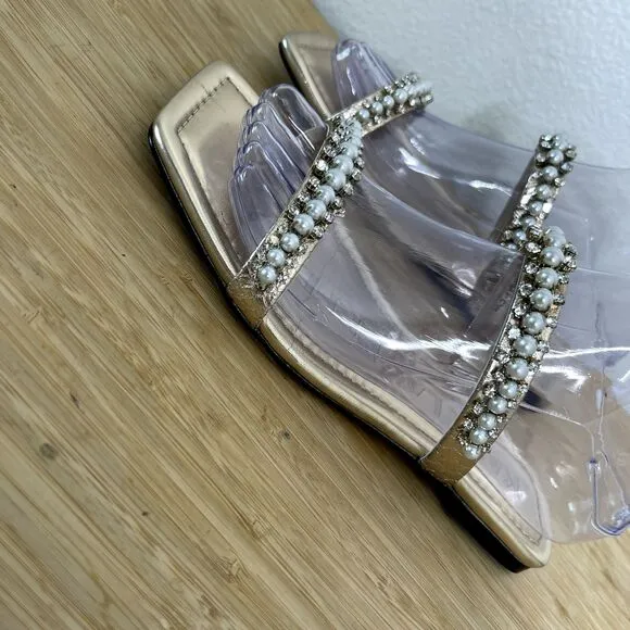 Karl Lagerfeld Paris Sandals Size 6.5M Rhinestone Payzlee Slip On Slide Shoes
