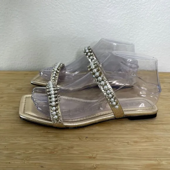 Karl Lagerfeld Paris Sandals Size 6.5M Rhinestone Payzlee Slip On Slide Shoes