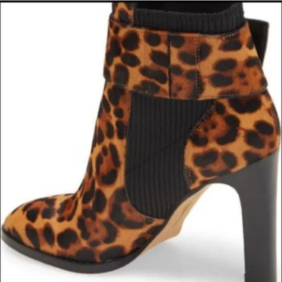 Karl Lagerfeld Vania Calf Hair Rhinestone Ankle Boots Animal High Heel Leopard