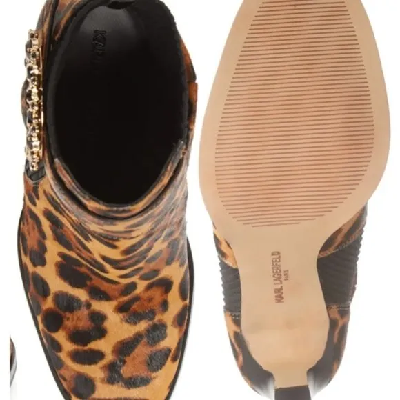Karl Lagerfeld Vania Calf Hair Rhinestone Ankle Boots Animal High Heel Leopard