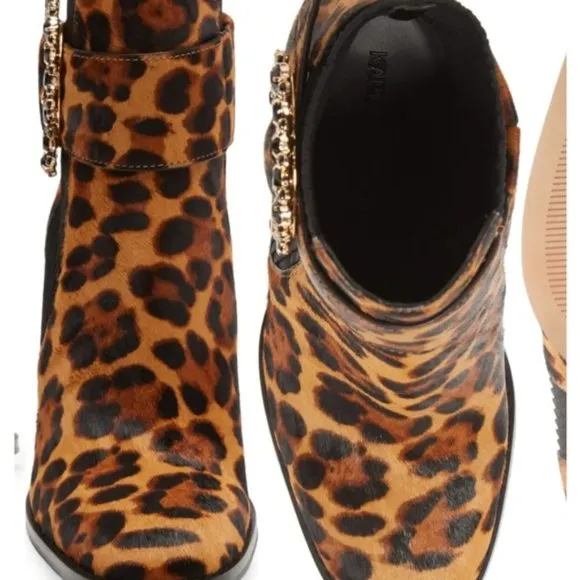 Karl Lagerfeld Vania Calf Hair Rhinestone Ankle Boots Animal High Heel Leopard