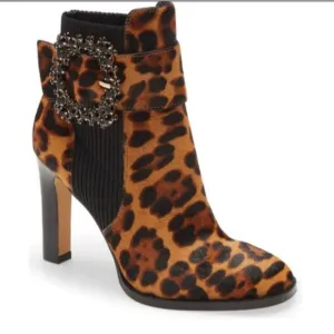 Karl Lagerfeld Vania Calf Hair Rhinestone Ankle Boots Animal High Heel Leopard