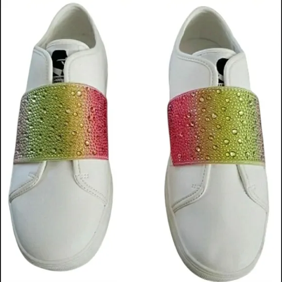 Karl Lagerfeld White Leather Sparkling Chic Colorful Slip-On