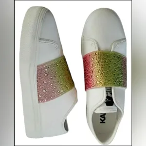 Karl Lagerfeld White Leather Sparkling Chic Colorful Slip-On