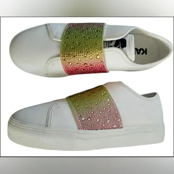 Karl Lagerfeld White Leather Sparkling Chic Colorful Slip-On