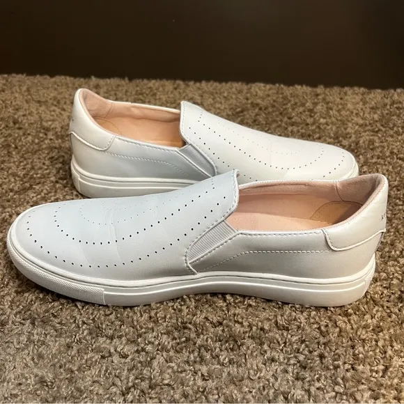 Kate Spade Azores ‘Andy’ Perforated White Slip-On Leather Sneakers, Size 6 1/2