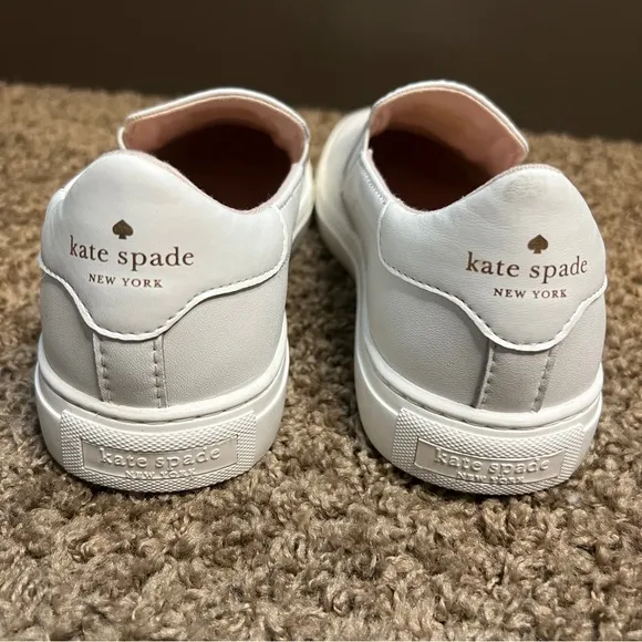 Kate Spade Azores ‘Andy’ Perforated White Slip-On Leather Sneakers, Size 6 1/2