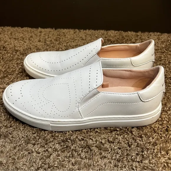 Kate Spade Azores ‘Andy’ Perforated White Slip-On Leather Sneakers, Size 6 1/2