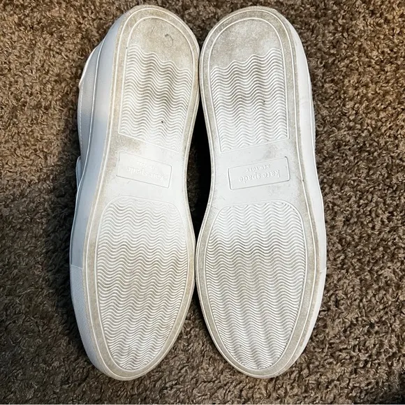 Kate Spade Azores ‘Andy’ Perforated White Slip-On Leather Sneakers, Size 6 1/2