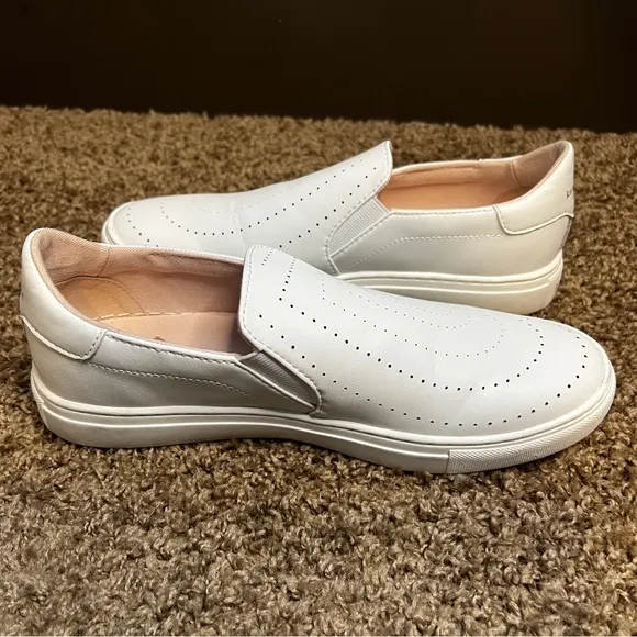 Kate Spade Azores ‘Andy’ Perforated White Slip-On Leather Sneakers, Size 6 1/2