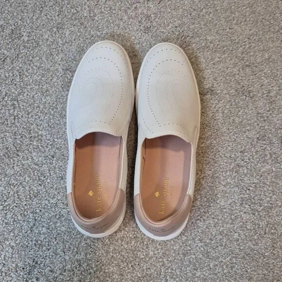 KATE SPADE Azores Slip-On Leather Sneakers Size 7.5 White
