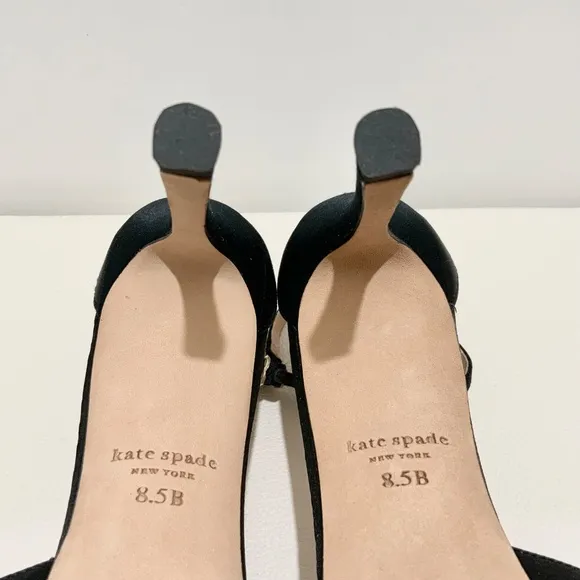 Kate Spade Bridal Bow Black Satin Platform Sandal Stiletto Heel Evening Pumps
