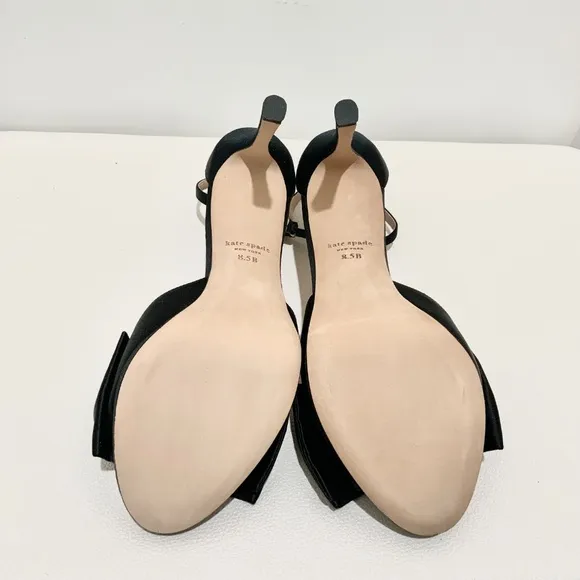 Kate Spade Bridal Bow Black Satin Platform Sandal Stiletto Heel Evening Pumps