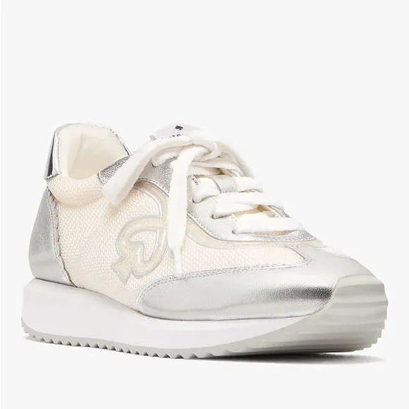 ♠️kate spade Brigitte Runner Lace Up Mesh Sneaker, Cream Silver Multi NIB