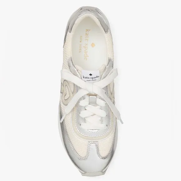 ♠️kate spade Brigitte Runner Lace Up Mesh Sneaker, Cream Silver Multi NIB