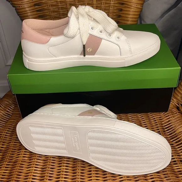 ♠️kate spade Iggy Low Top Court Sneakers Optic White Rose Smoke Pink NIB