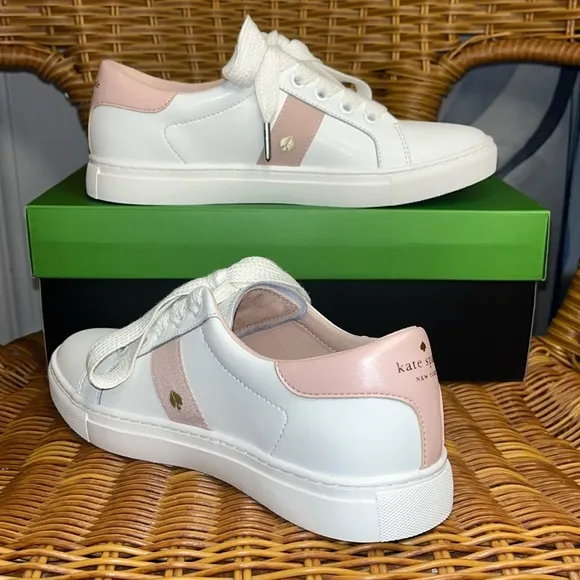 ♠️kate spade Iggy Low Top Court Sneakers Optic White Rose Smoke Pink NIB