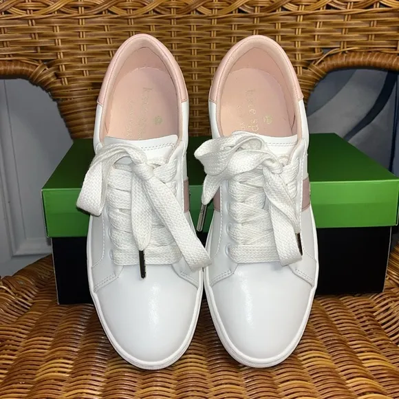 ♠️kate spade Iggy Low Top Court Sneakers Optic White Rose Smoke Pink NIB