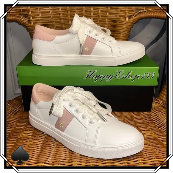 ♠️kate spade Iggy Low Top Court Sneakers Optic White Rose Smoke Pink NIB