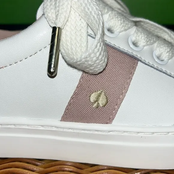 ♠️kate spade Iggy Low Top Court Sneakers Optic White Rose Smoke Pink NIB