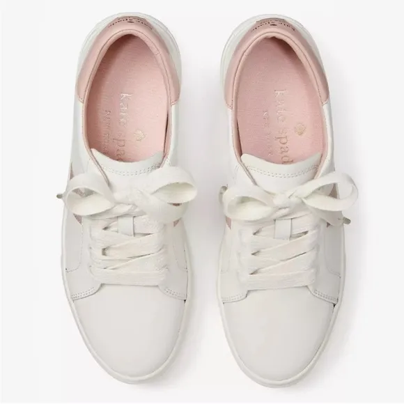 ♠️kate spade Iggy Low Top Court Sneakers Optic White Rose Smoke Pink NIB
