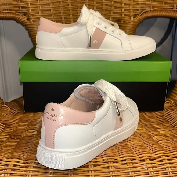 ♠️kate spade Iggy Low Top Court Sneakers Optic White Rose Smoke Pink NIB