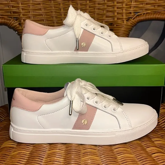 ♠️kate spade Iggy Low Top Court Sneakers Optic White Rose Smoke Pink NIB