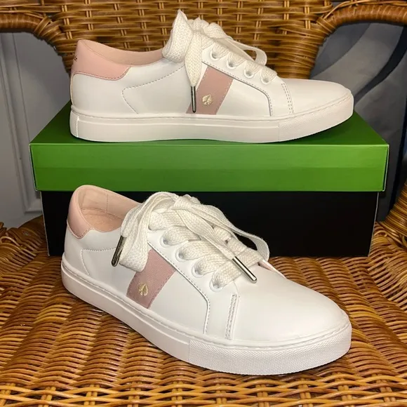 ♠️kate spade Iggy Low Top Court Sneakers Optic White Rose Smoke Pink NIB